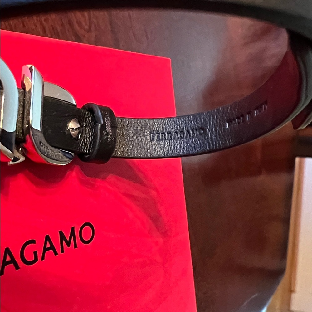 Salvatore Ferragamo Black Leather bracelet with Silver Accents NIB - Picture 10 of 13